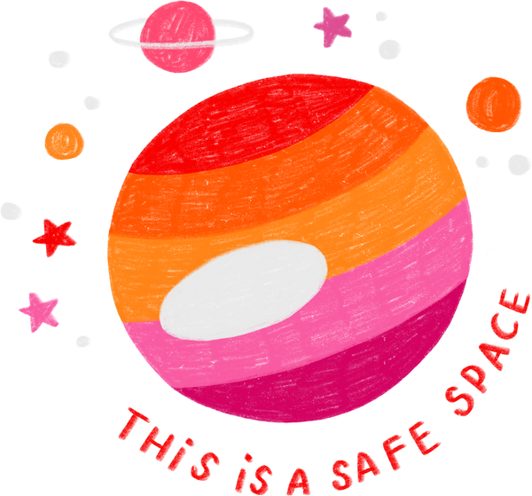 Cute Doodled Planets with This Is a Safe Space Text 